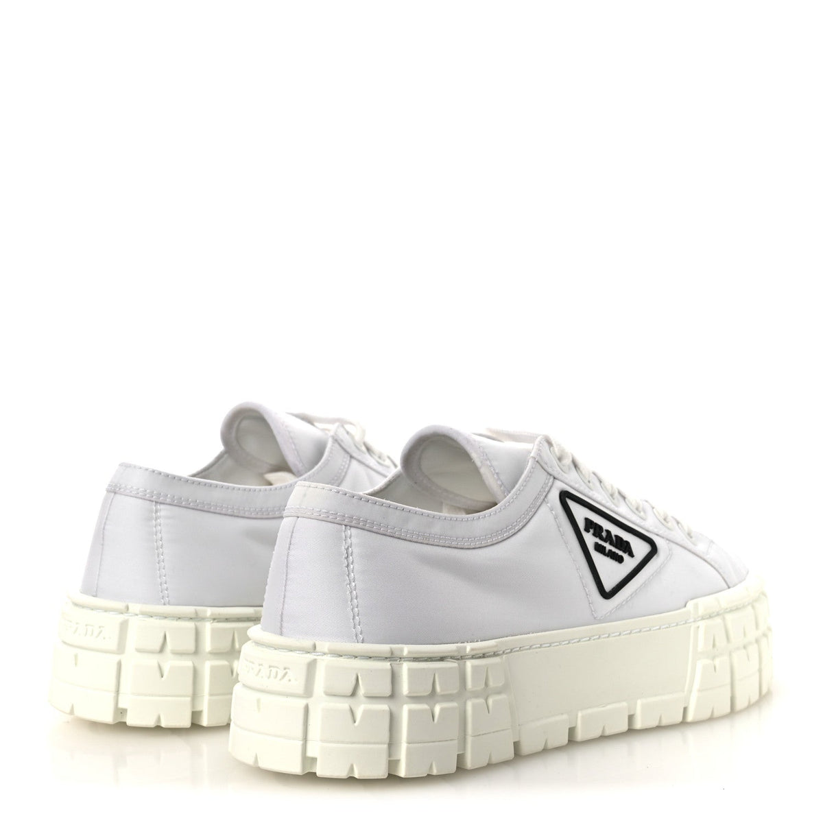 Prada Re-Nylon Gabardine Women's Double Wheel Sneakers 40 White