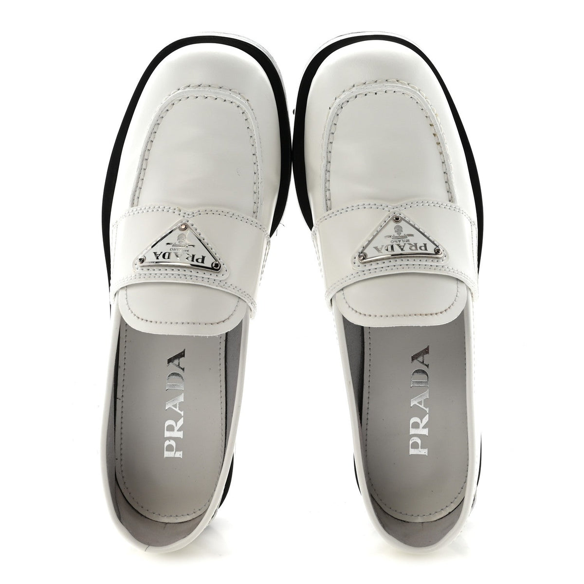 Prada Spazzolato Women's Triangle Logo 20mm Loafers 35 White