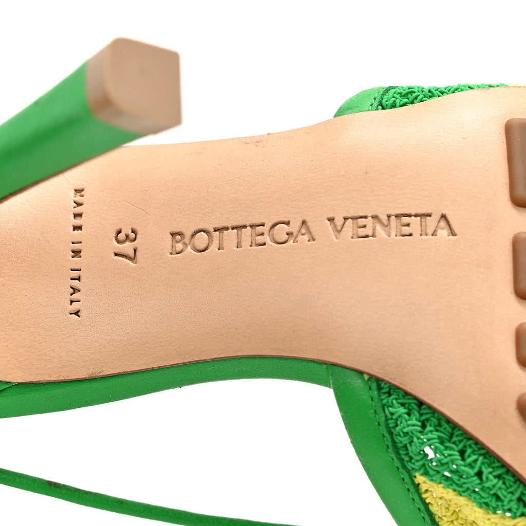 Bottega Veneta Crochet Lambskin Women's Stretch Ankle Tie Sandals 37 Kiwi Parakeet