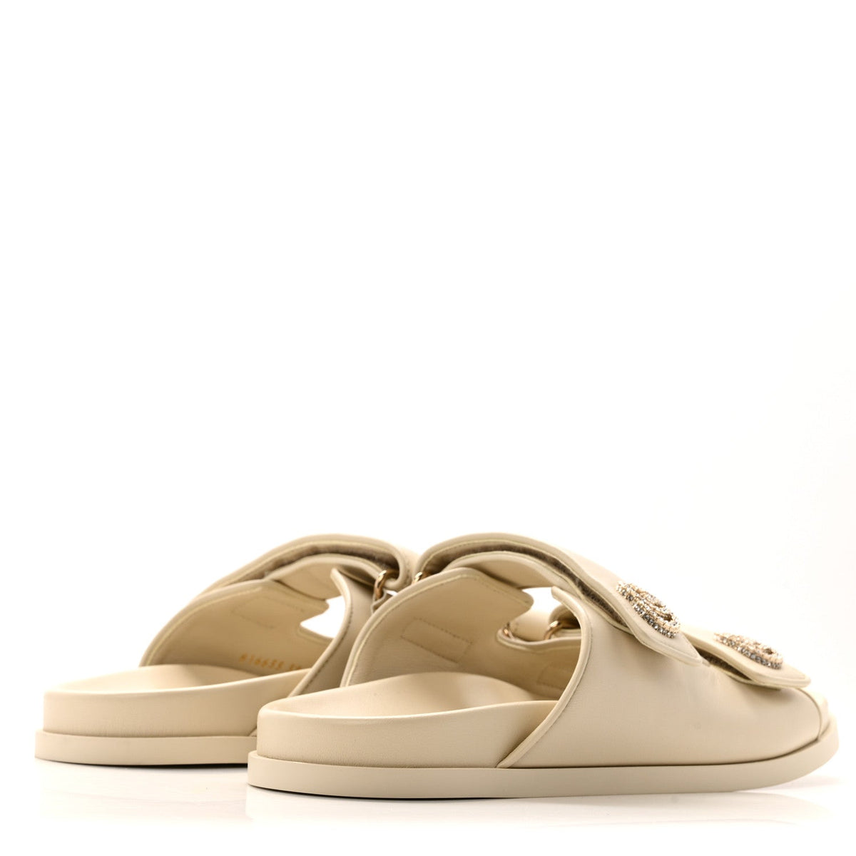 Gucci Calfskin Double G Crystal Women's Isla Dad Sandals 39 Ivory