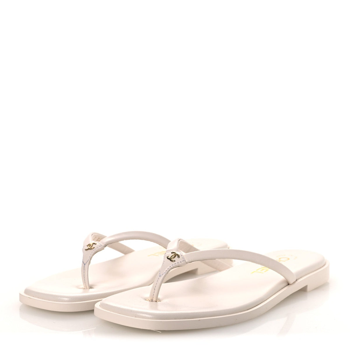 Chanel Goatskin CC Times Square Women's Thong Sandals White