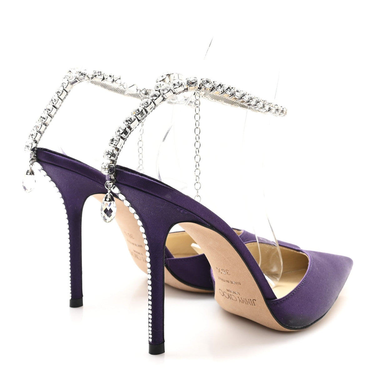 Jimmy Choo Satin Women's Crystal Saeda 100 Pumps 36.5 Cassis
