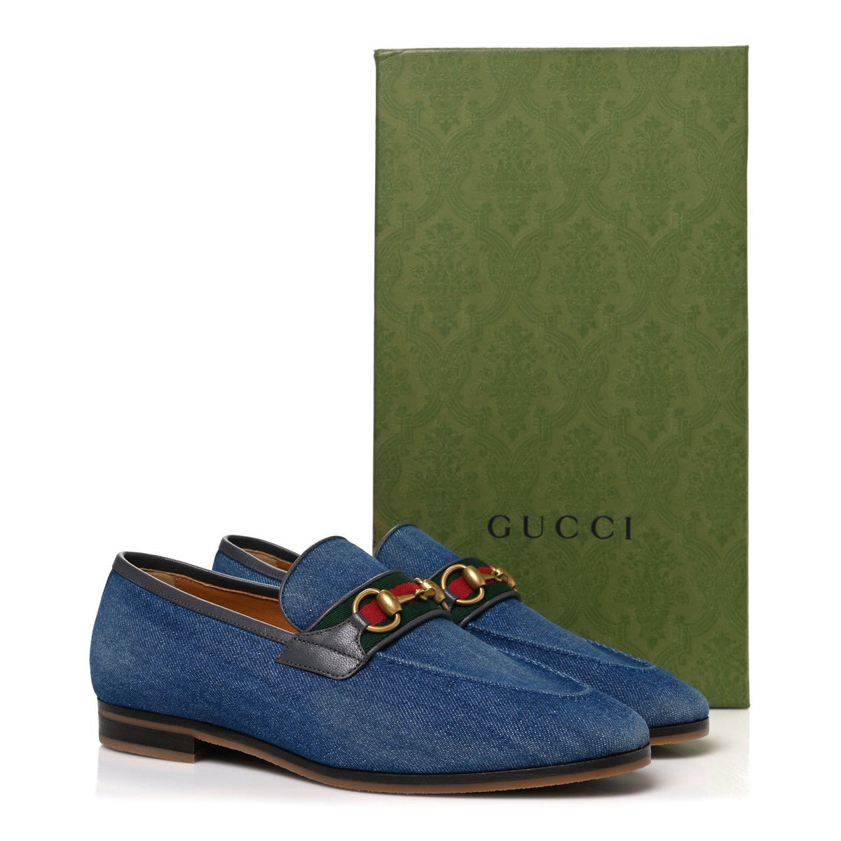 Gucci Denim Web Men's Horsebit Loafers 8 Blue
