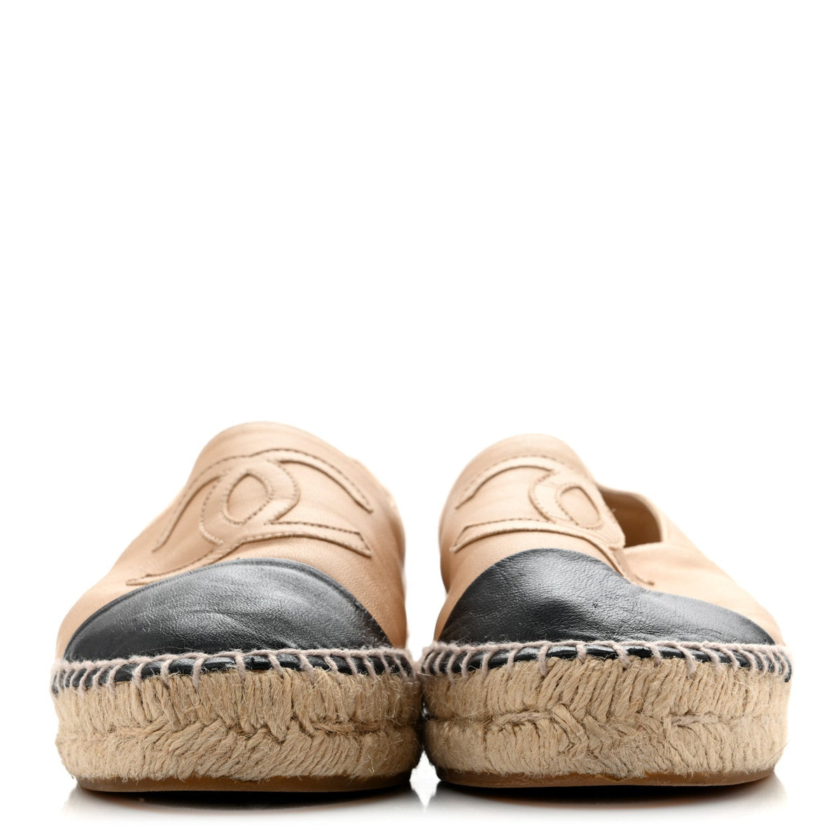 Chanel Lambskin Women's CC Espadrilles 37 Beige Black