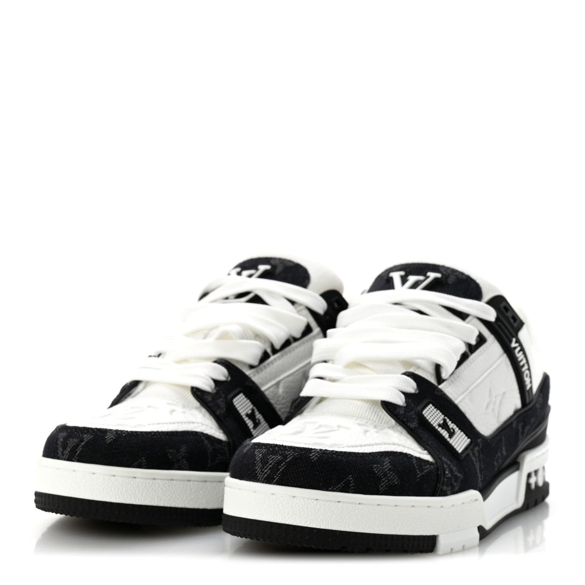 Louis Vuitton Calfskin Denim Women's LV Trainer Sneakers 39 Black