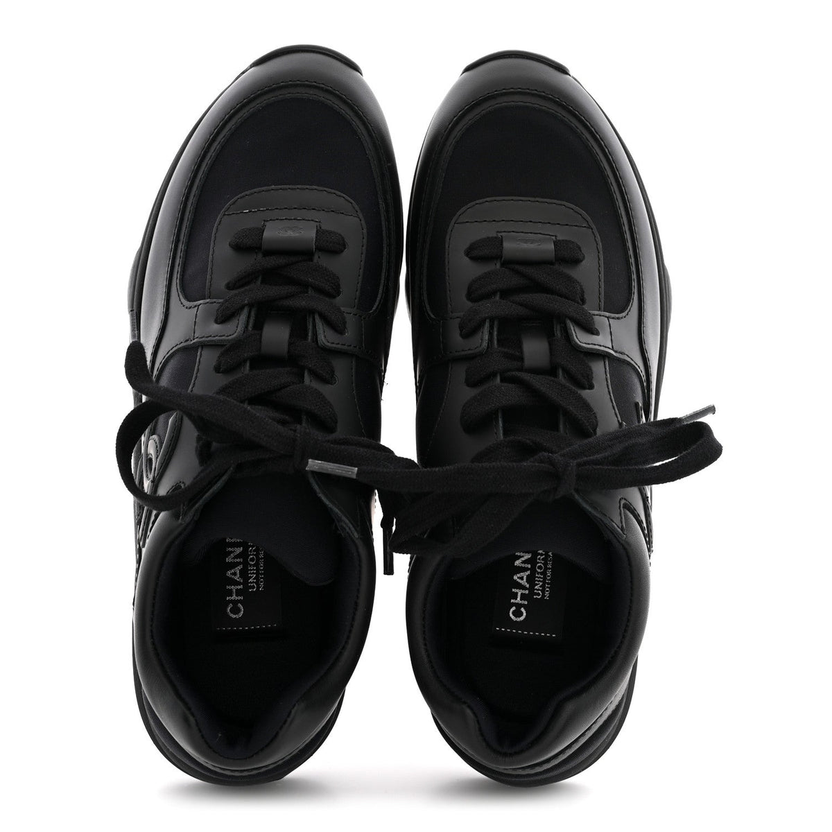 Chanel Lambskin Fabric Women's CC Sneakers 37.5 Black