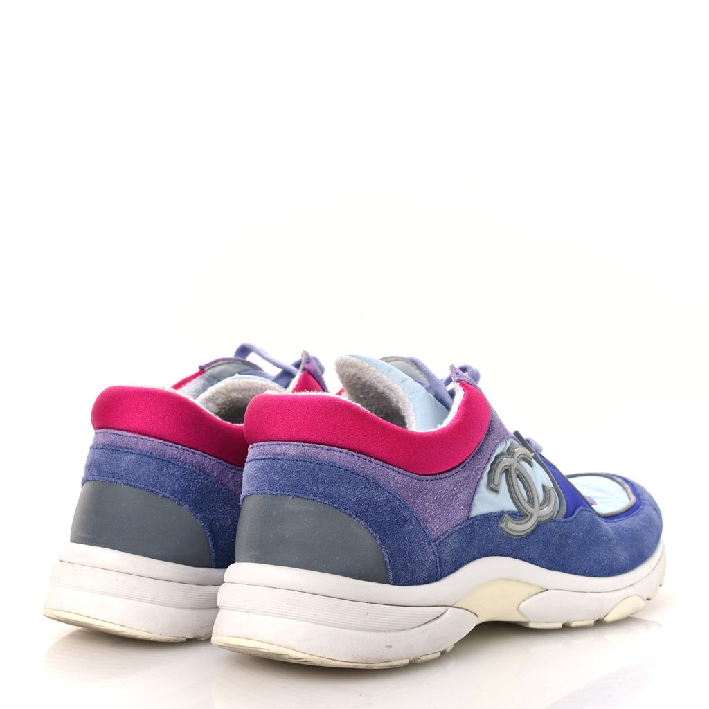 Chanel Nylon Calfskin Suede Women's CC Sneakers 40 Light Blue