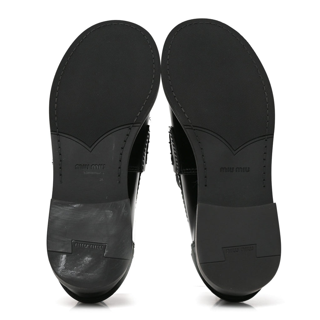Miu Miu Spazzolato Calfskin Women's Penny Loafers 36 Black White