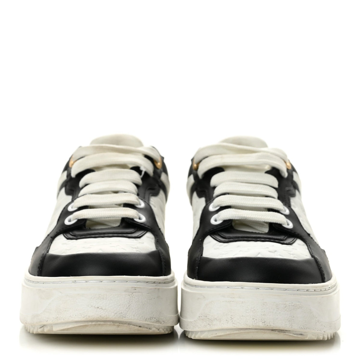 Louis Vuitton Monogram Embossed Calfskin Women's Time Out Sneakers 37 White Black