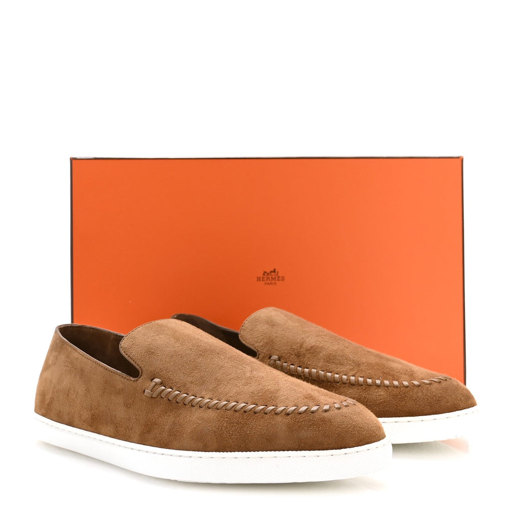 Hermes Suede Goatskin Men's Julian Loafers 42 Brun Frume