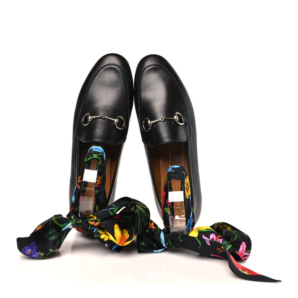 Gucci Betis Glamour Calfskin Silk Women's Jordaan Loafers 38 Black Multicolor