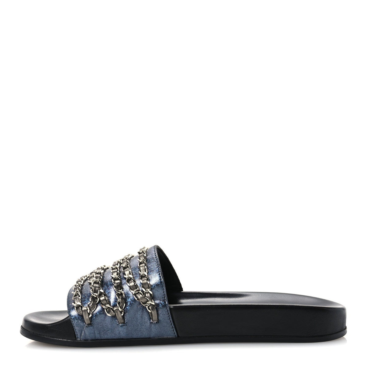 Chanel Lambskin Women's Fantasy Chain Flat Sandals 40 Dark Blue
