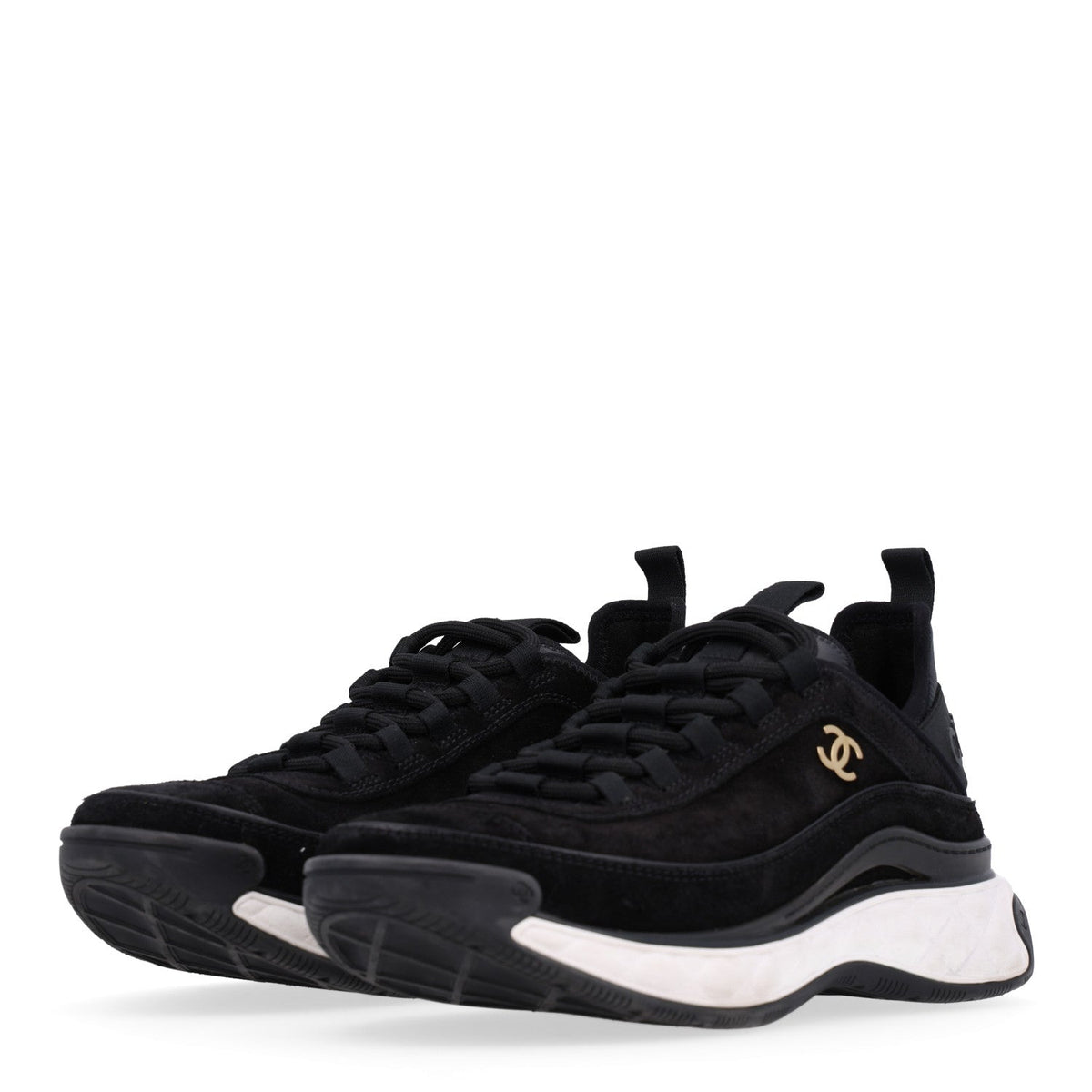 Chanel Suede Calfskin Nylon Grosgrain CC Women's Sneakers Black