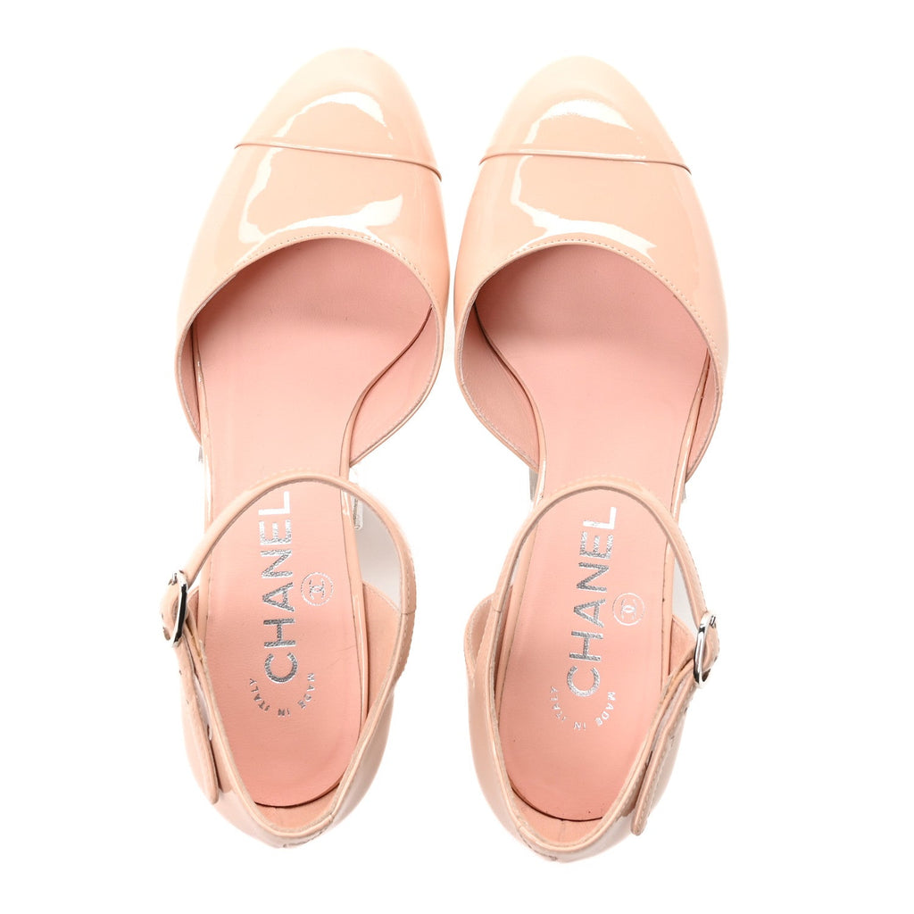 Chanel Patent Calfskin Women's Cap Toe Slingback Pumps 35.5 Light Pink