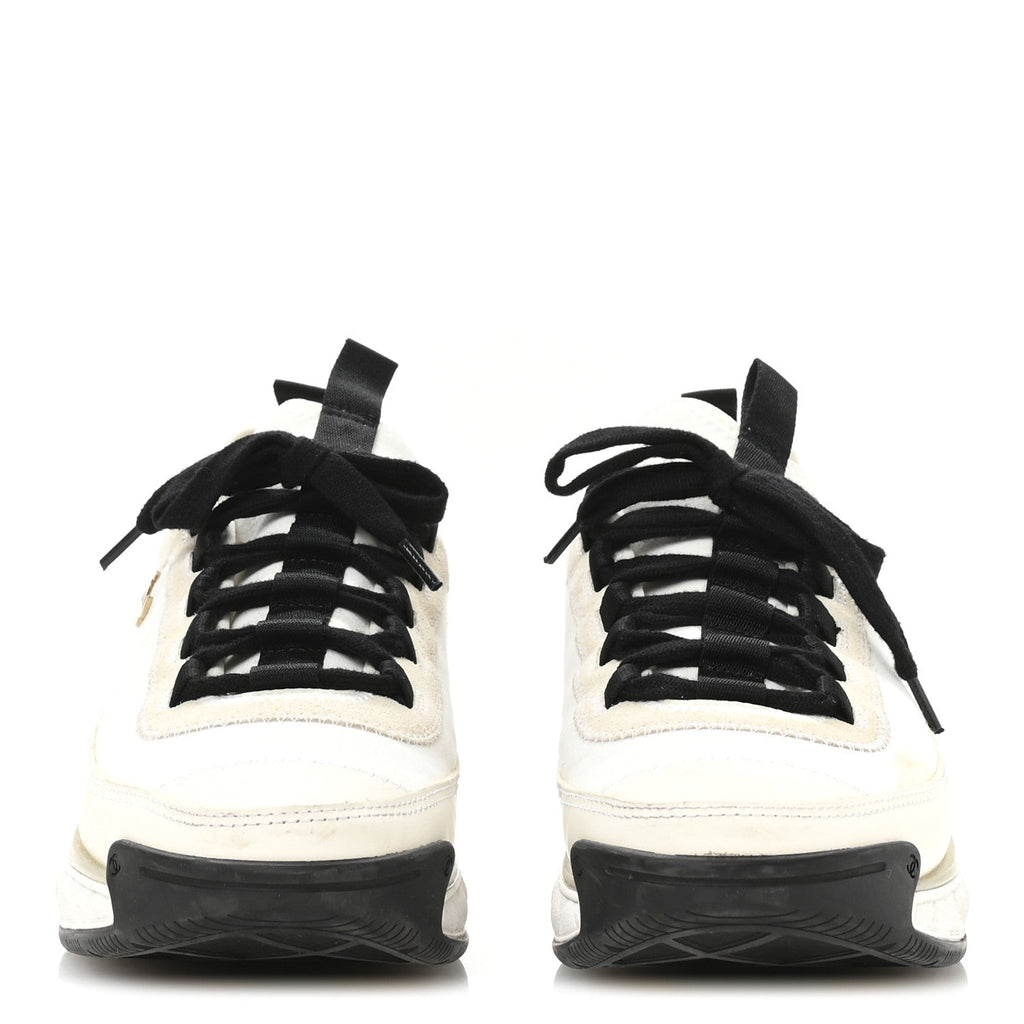 Chanel Velvet Calfskin Mixed Fibers Women's CC Sneakers 38 Ivory Black