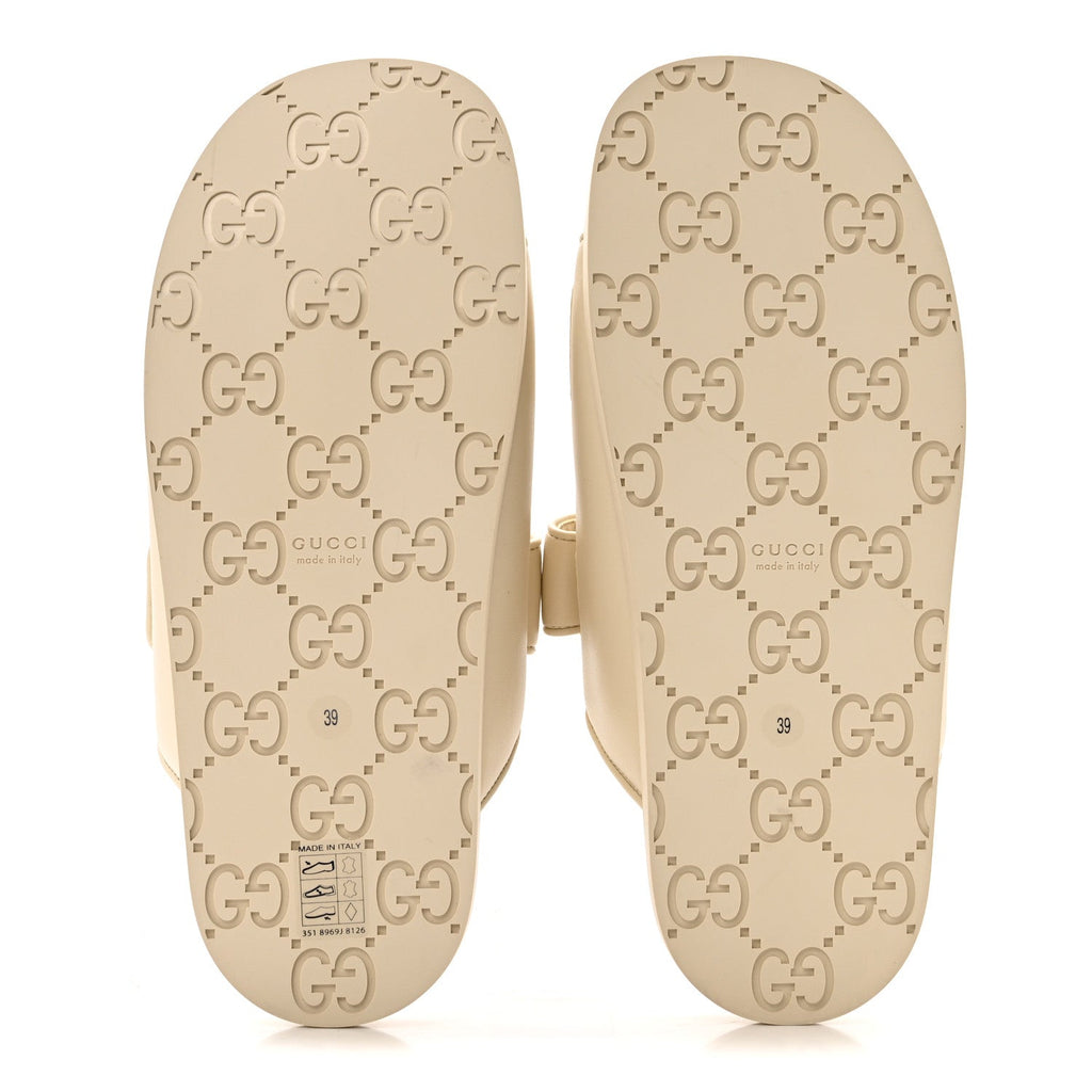 Gucci Calfskin Double G Crystal Women's Isla Dad Sandals 39 Ivory