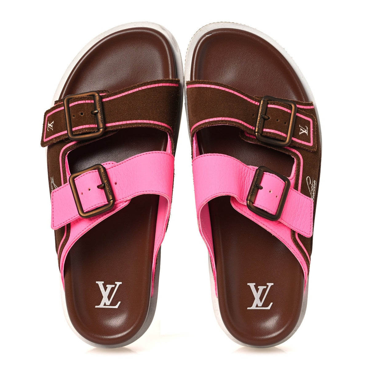Louis Vuitton Mixed Materials Men's LV Script Trainer Mules 6 Brown Pink