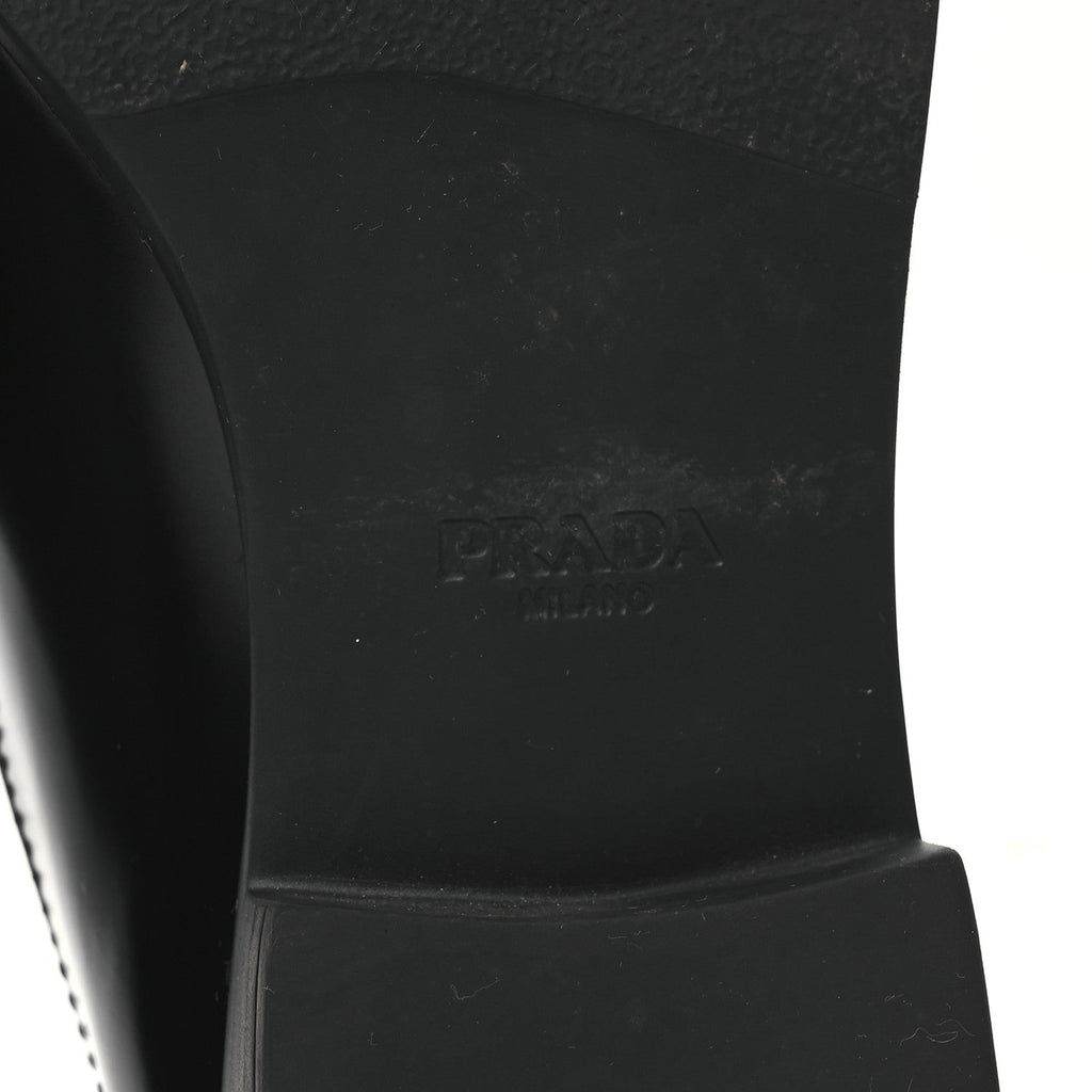 Prada Spazzolato Metal Triangle Logo 20mm Women's Loafers Black