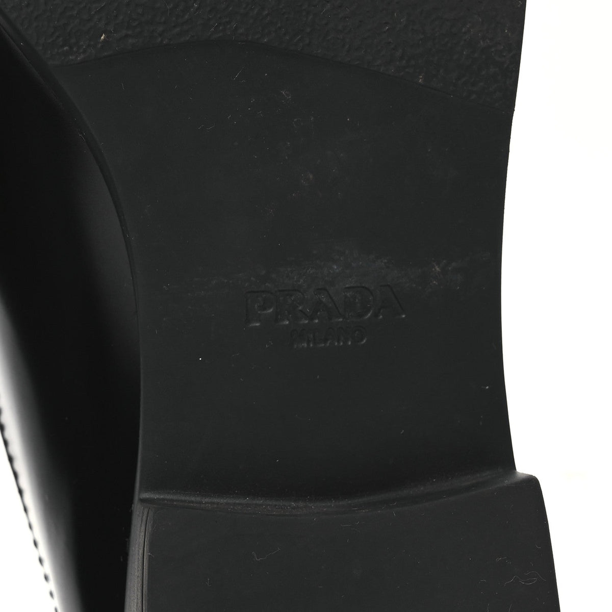 Prada Spazzolato Women's Metal Triangle Logo 20mm Loafers 40 Black