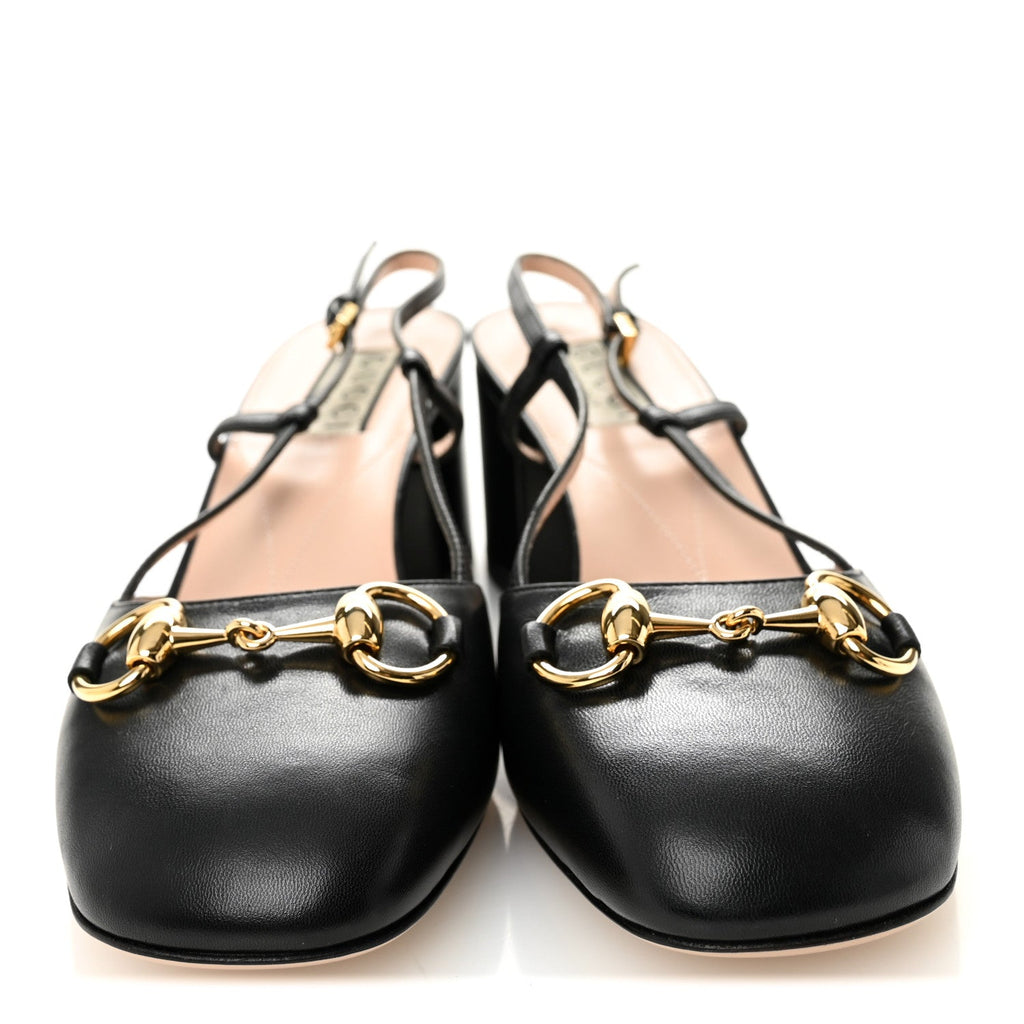 Gucci Malaga Kid Calfskin Women's Horsebit 70mm Slingback Pumps 36 Black