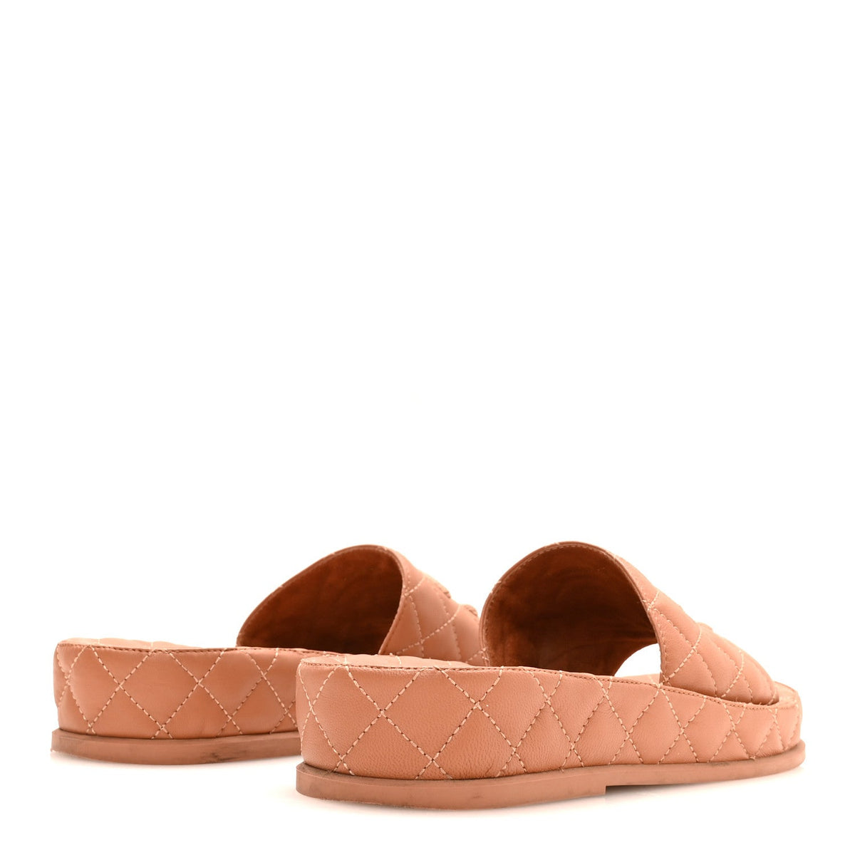 Chanel Lambskin Quilted Women's CC Mules Sandals 37 Brown