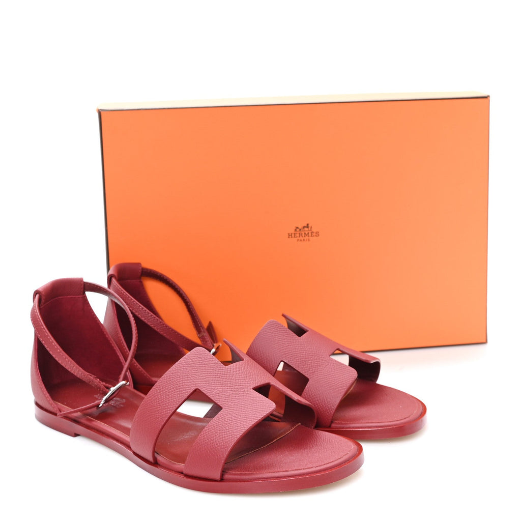Hermes Epsom Women's Santorini Sandals 38 Rouge H