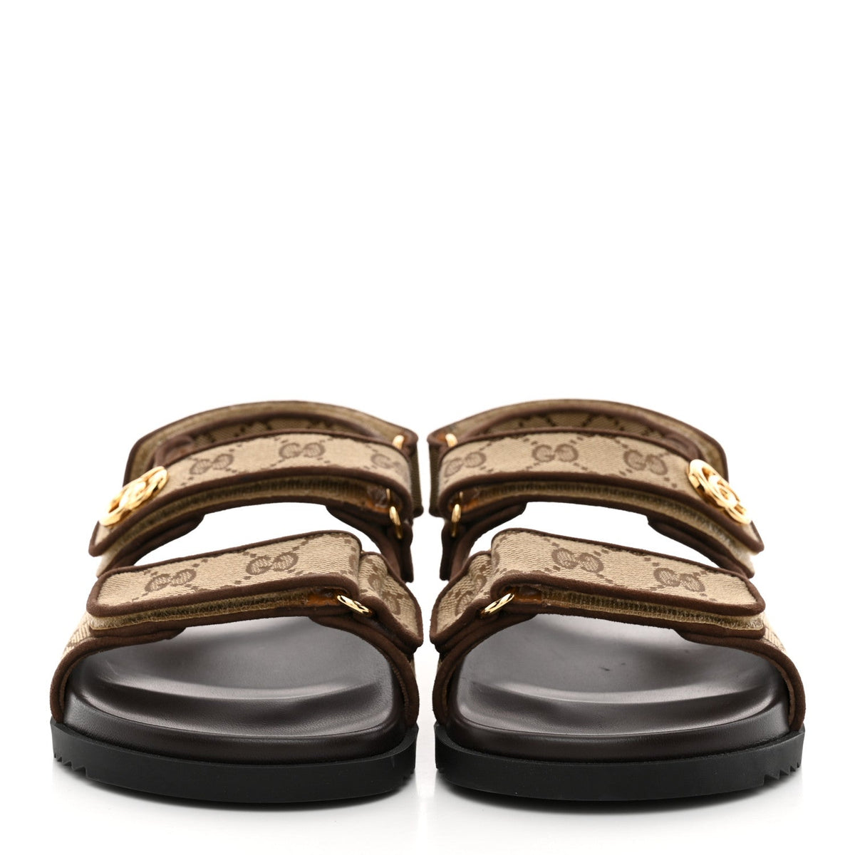 Gucci GG Monogram Eco Fabric Women's Slide Sandals 37 Beige Ebony