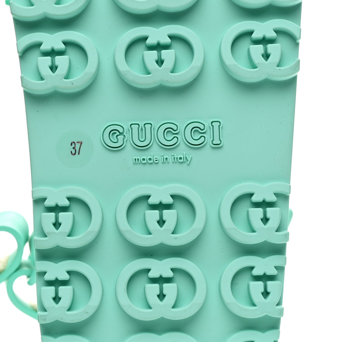 Gucci Rubber Isla Women's Sandals 37 Teal Cyan