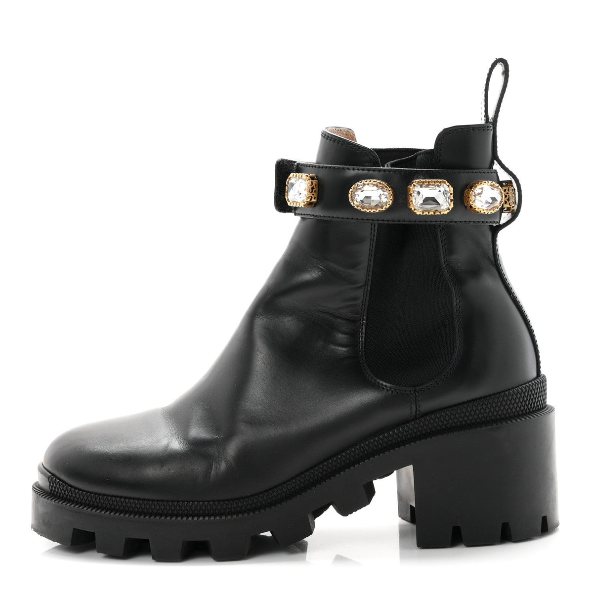 Gucci Calfskin Women's Crystal GG Trip Chelsea Ankle Boots 36.5 Black