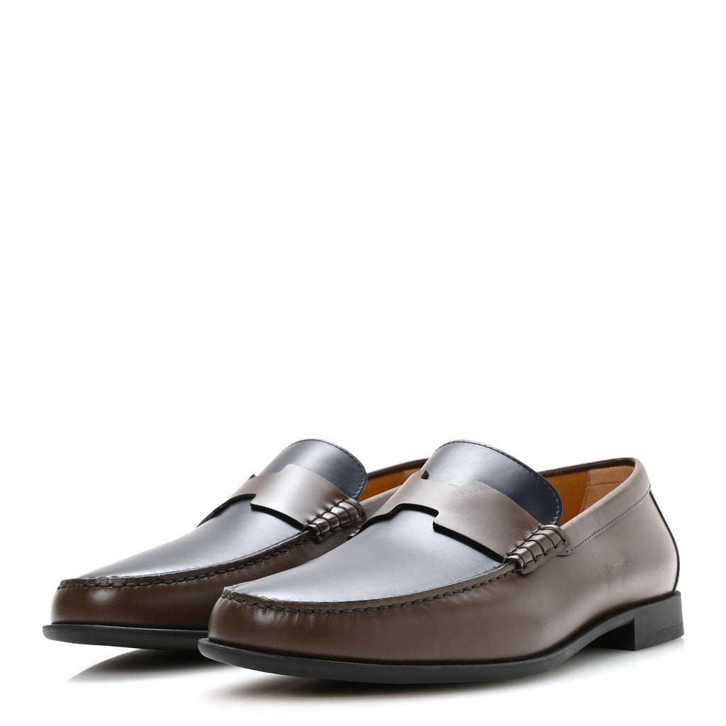 Hermès Calfskin Men's Duke Loafers 42 Marron Ébène Marine