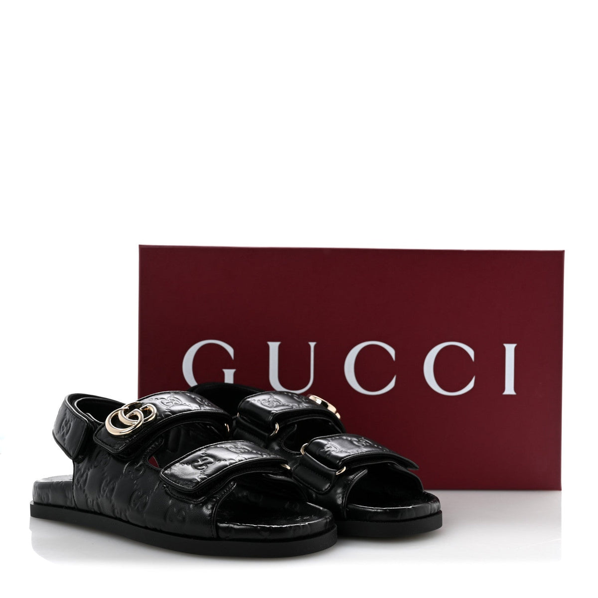 Gucci Embossed Calfskin Women's Guccissima GG Sandals 36.5 Black