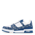 Louis Vuitton Monogram Denim Calfskin Women's LV Trainer Sneakers 40 Blue