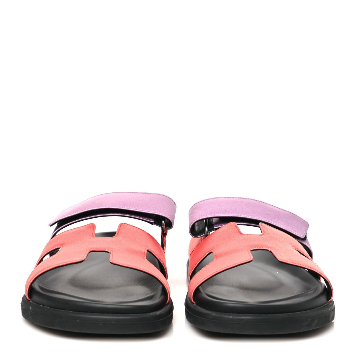 Hermes Satin Crepe Women's Chypre Sandals 37.5 Rose Peche Violet Petale