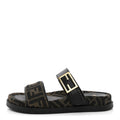 Fendi Fabric Jacquard Nappa FF Women's Feel Buckled Slide Sandals 37 Tobacco Black