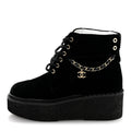 Velvet Chain Lace Up CC Short Boots Black