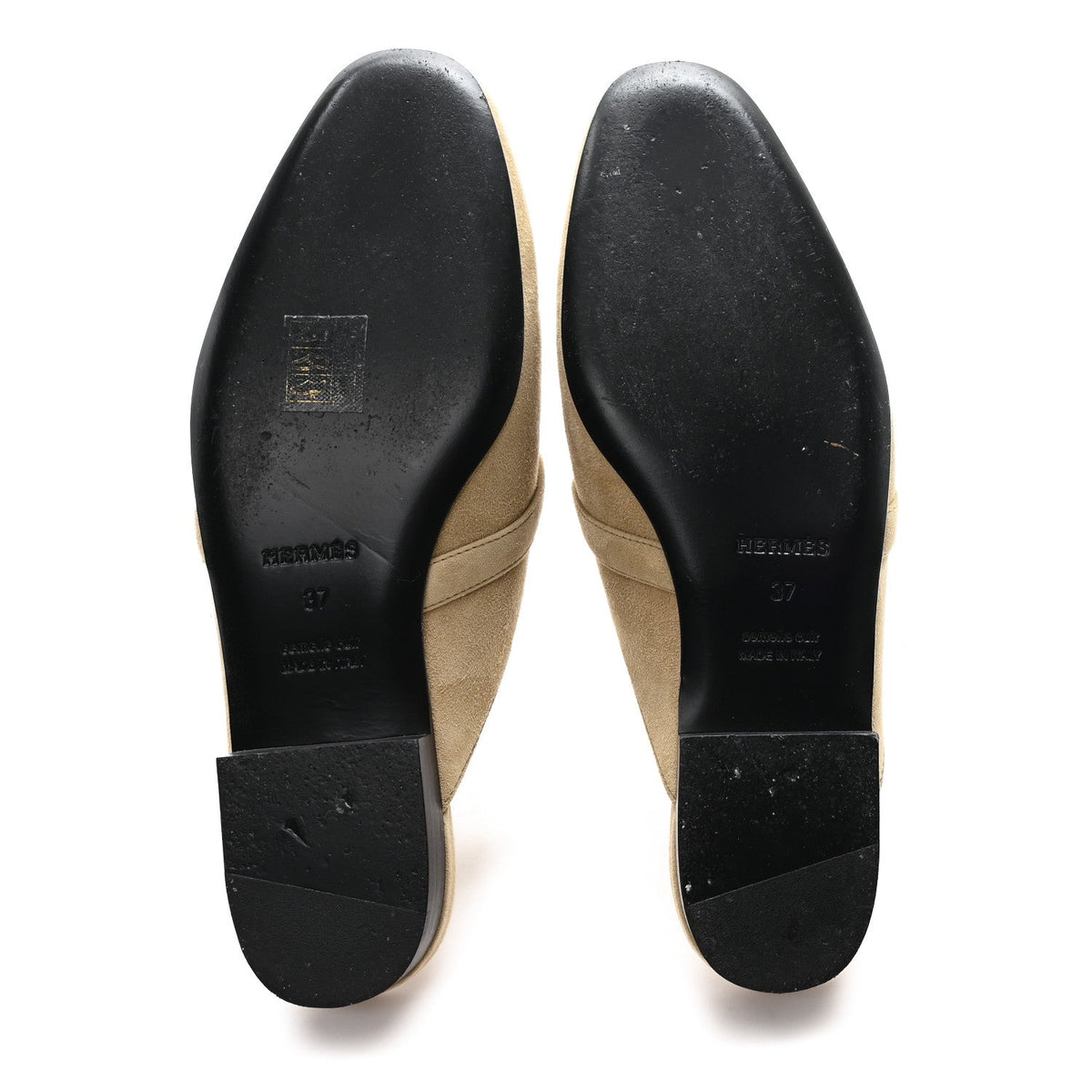 Hermes Suede Goatskin Women's Oz Mules 37 Beige Sable