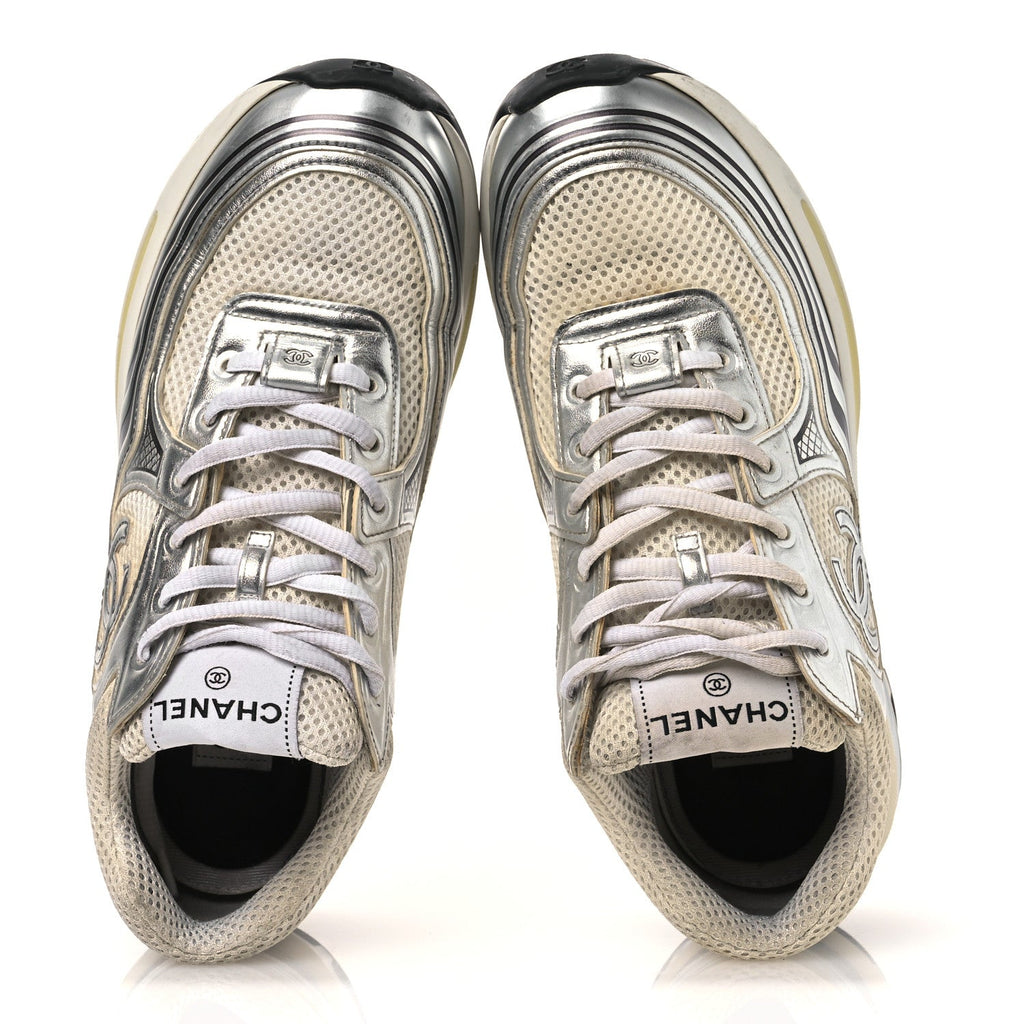 Chanel Fabric Laminated Calfskin Stretch CC Women's Sneakers