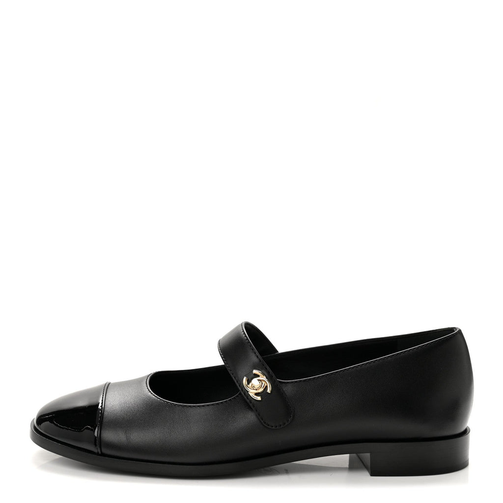 Chanel Calfskin Patent Women's Mary Janes Flats Black