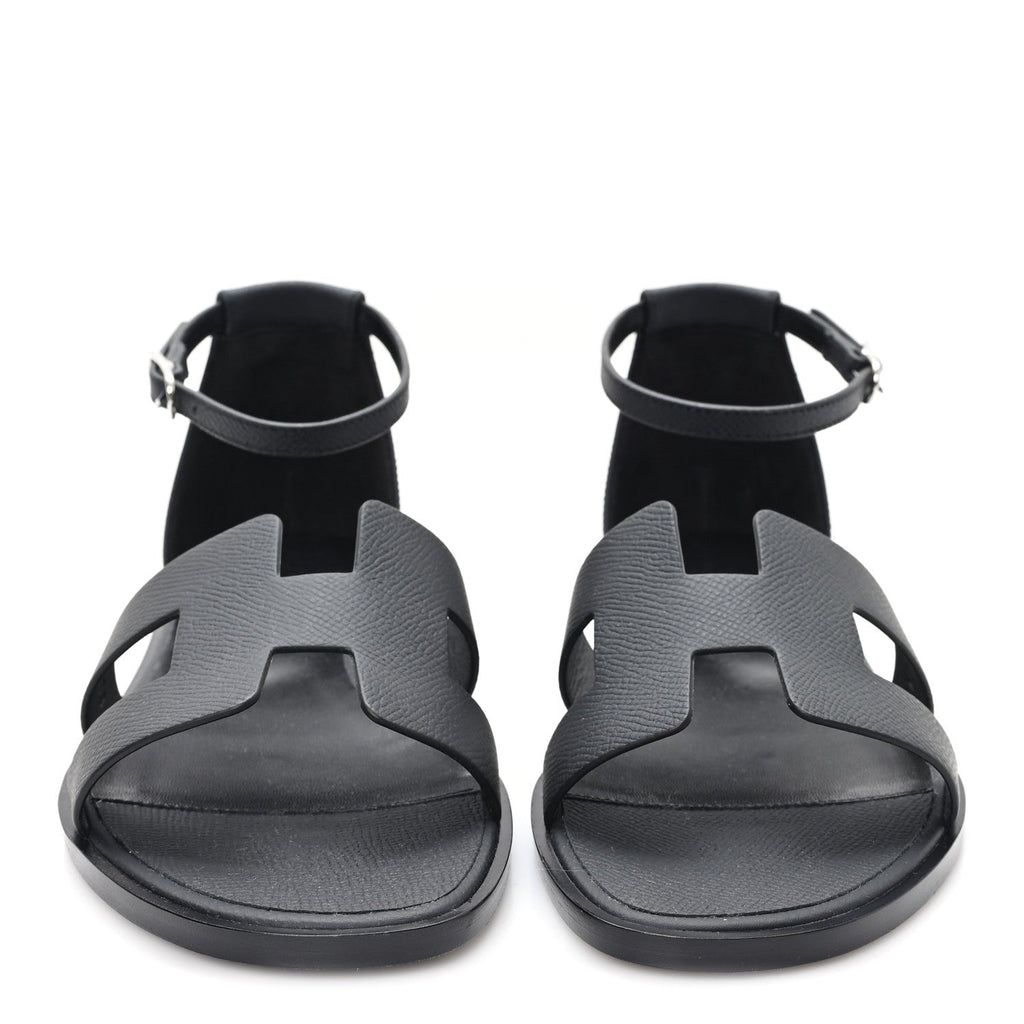 Hermes Epsom Calfskin Women's Santorini Sandals 38 Black