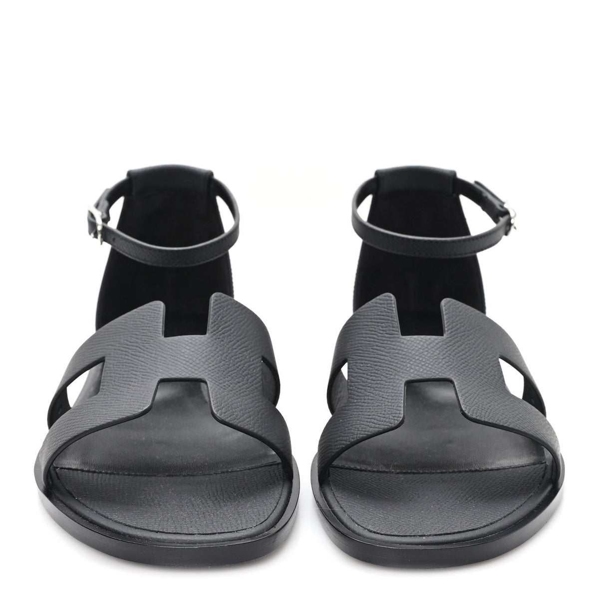 Hermes Epsom Calfskin Women's Santorini Sandals 38 Black