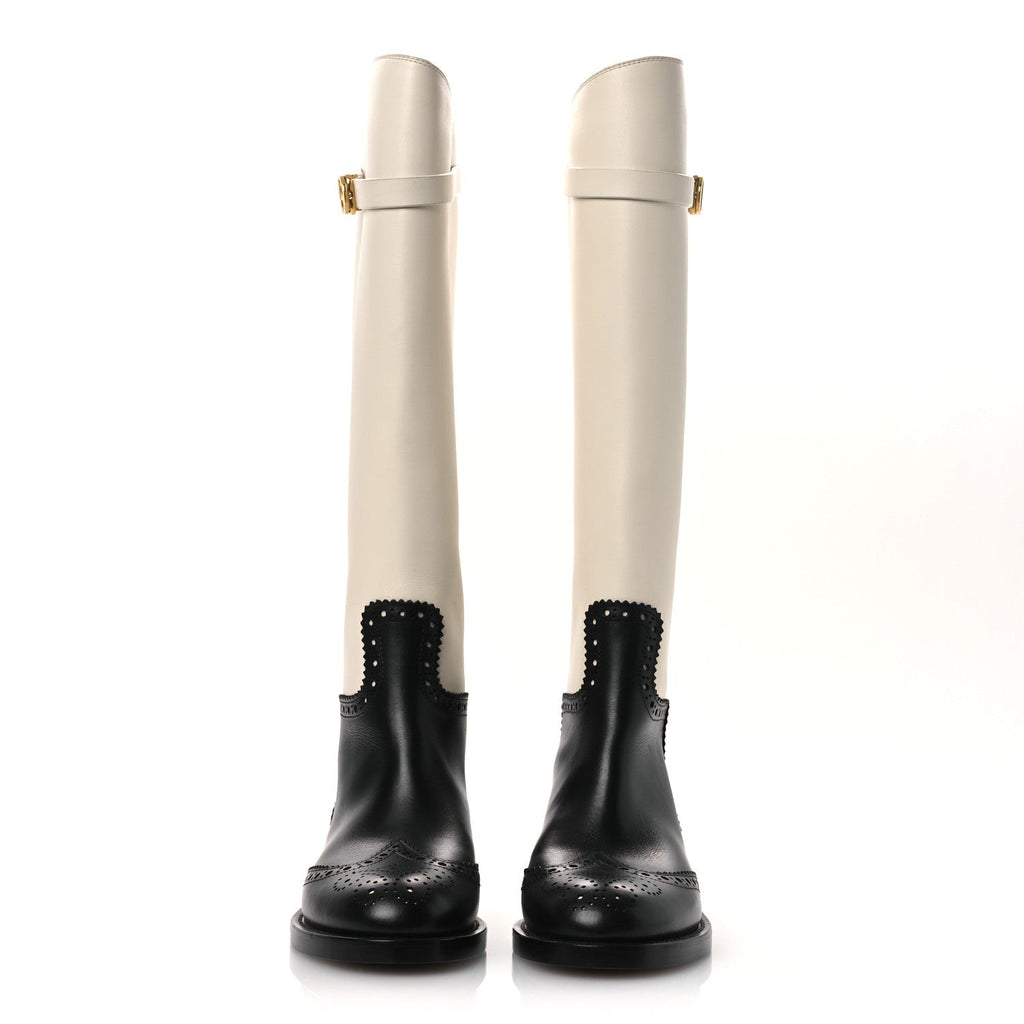 Christian Dior Calfskin Women's Empreinte High Boots 38 White Black