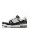 Louis Vuitton Calfskin Embossed Monogram Denim Men's LV Trainer Sneakers 10 Grey