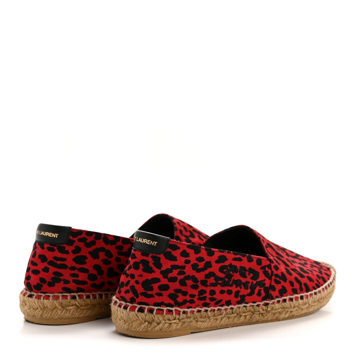 Saint Laurent Canvas Women's Leopard Print Espadrilles 38 Red Black