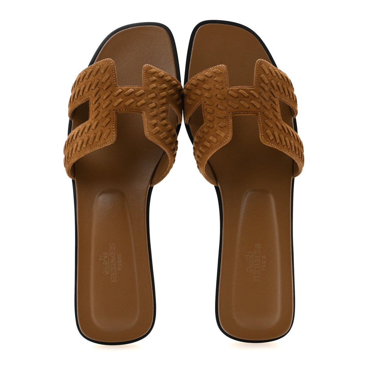Hermes Suede Goatskin Braided Women's Oran Sandals Brun Fume