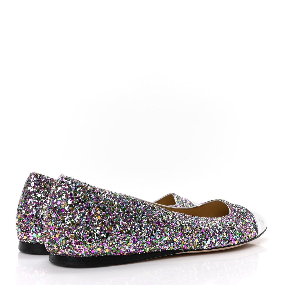 Jimmy Choo Patent Calfskin Glitter Women's Watson Flats 36 Silver Multicolor