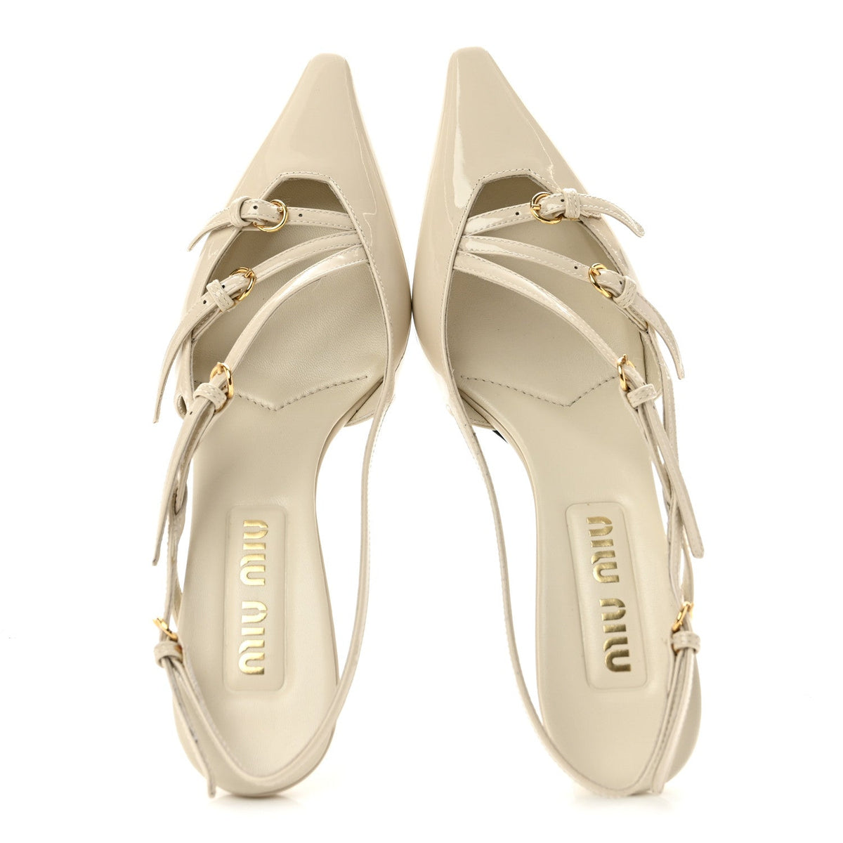Miu Miu Vernice Patent Buckle Women's 55mm Slingback Pumps 36 Avorio
