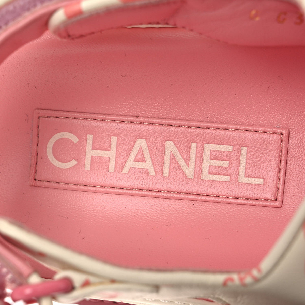 Chanel Lambskin Women's Printed CC Velcro Dad Sandals 37 White Pink