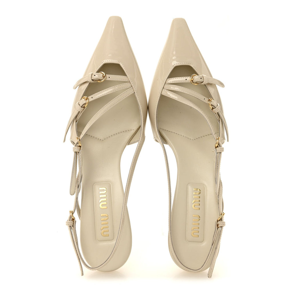 Miu Miu Patent Women's Vernice Buckle 55 Slingbacks 39 White