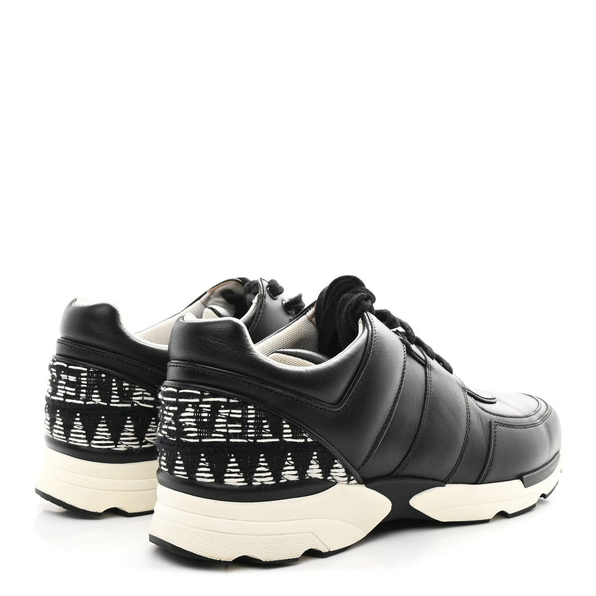 Chanel Calfskin Tweed Women's CC Sneakers 41 Black White