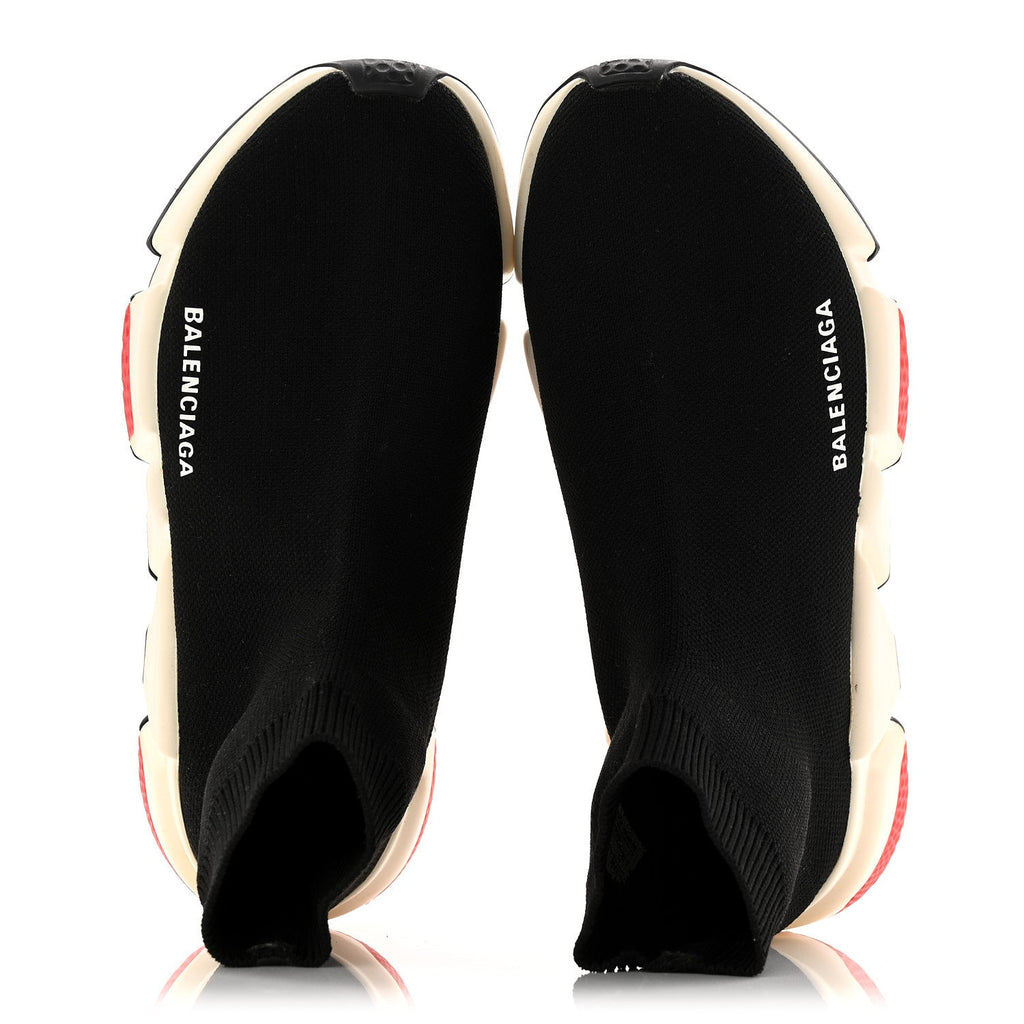 Balenciaga Neoprene Knit Women's Speed Sneakers 38 Black White Red